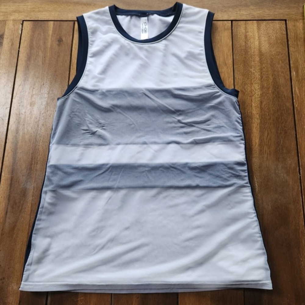 INPHORM Athletic Tank Top White Navy Stripe, mesh overlay,‎ Size S